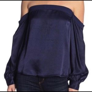 SALE NWT 1STATE Blue Off The Shoulder Satin Blouse